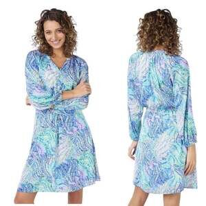 Esqualo Dress Blue Women’s 6 Raglan Sleeve Lightweight Flowy Coastal Midi